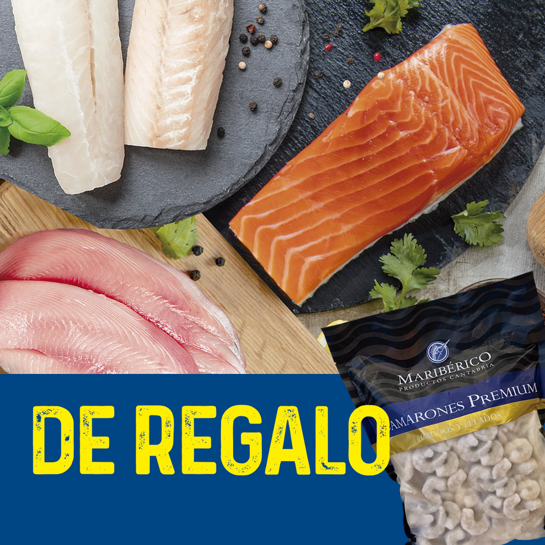 FishBox 1/2 Kg c/u Salmón Trozos + Merluza + Reineta = Regalo camarones